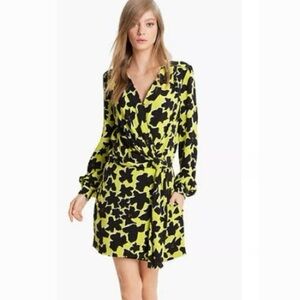 Diane Von Furstenberg Black and Yellow Floral Long Sleeve Dress